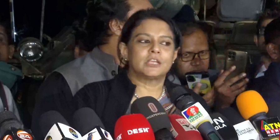 Syeda Rizwana Hassan speaking at the press conference in front of the Jamuna State Guest House. Image: Collected.